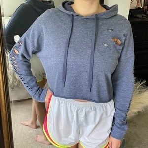 Distressed Cropped Fleece Hoodie